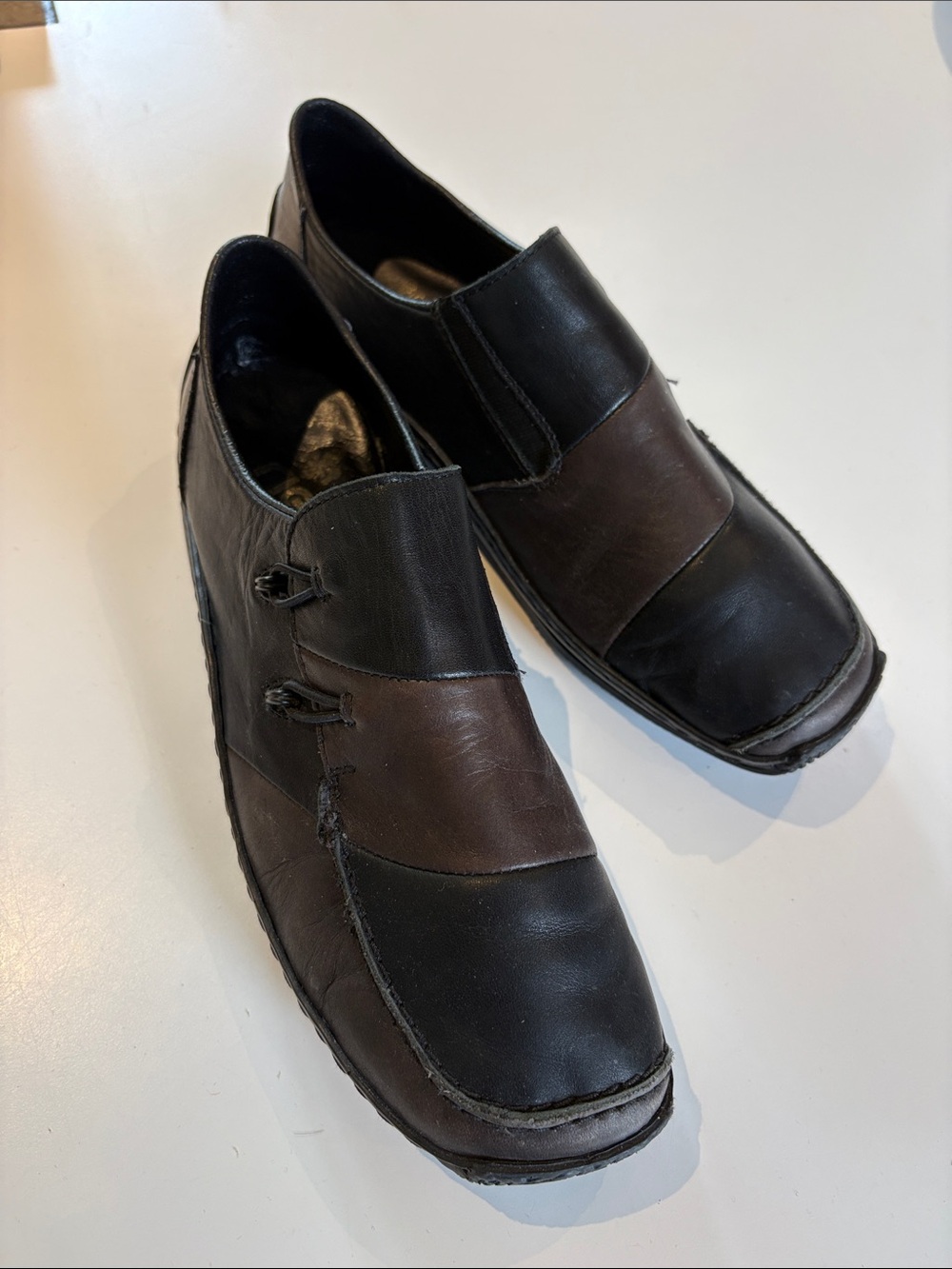 Two-Tone Black & Brown Leather Slip-On Loafers